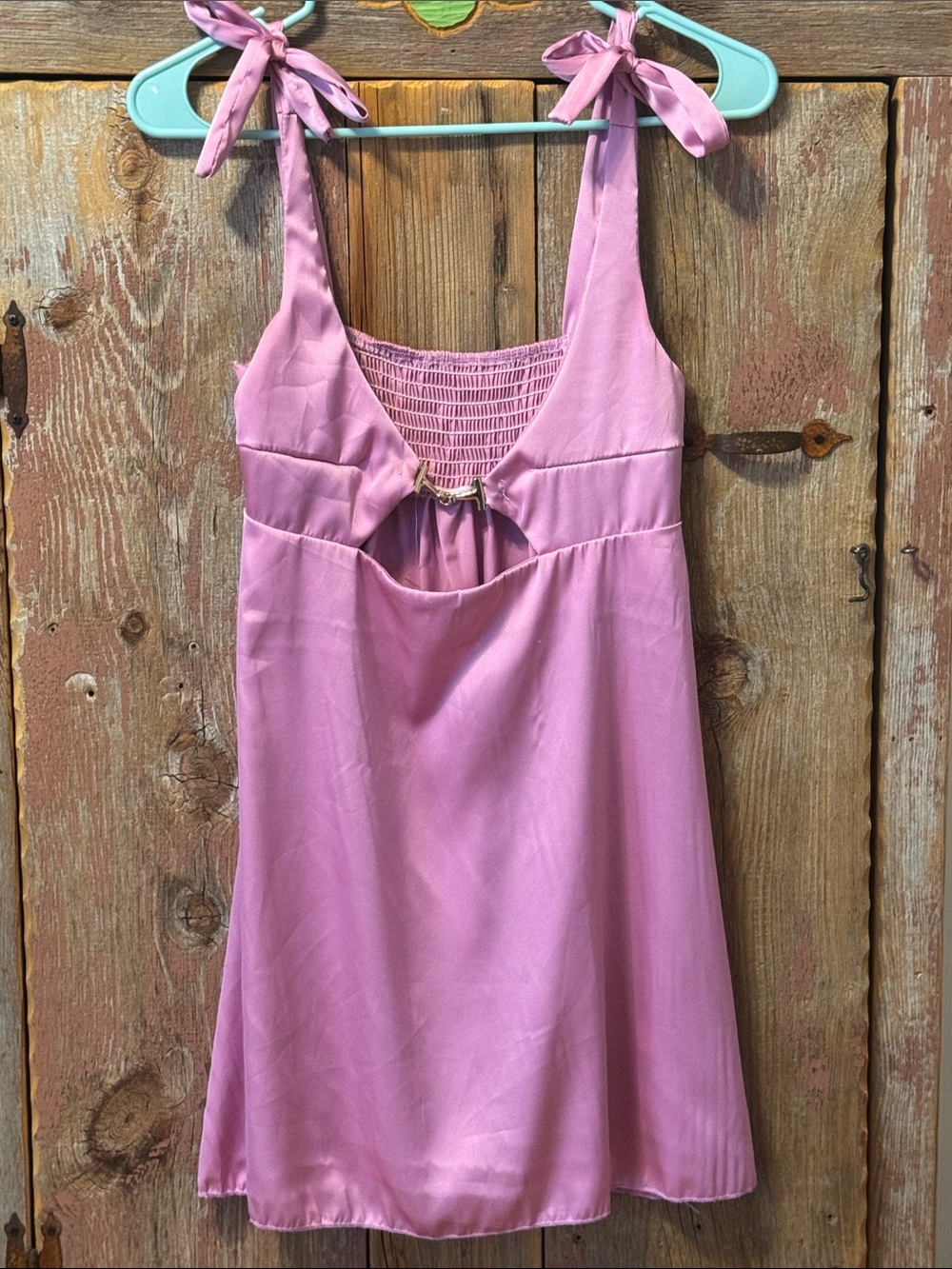 Women's Pink Satin Tie-Shoulder Party Dress Medium
